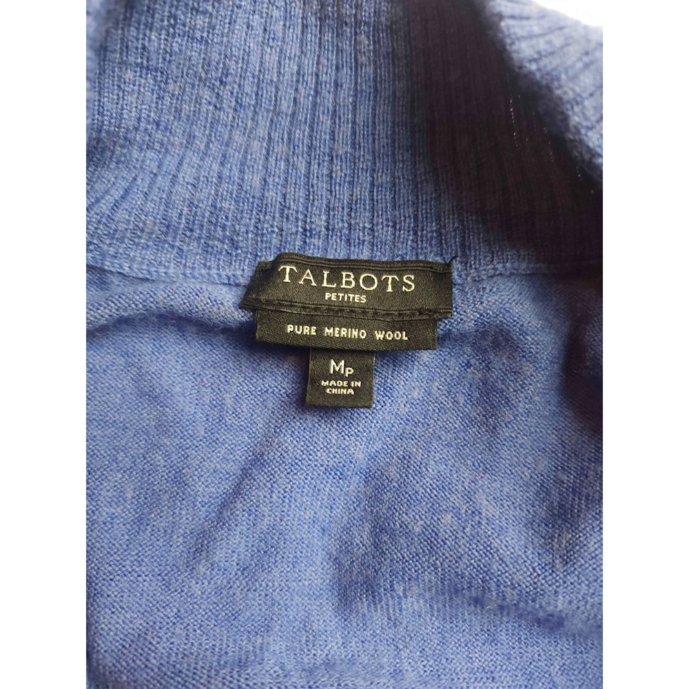 Talbots Cardigan Sweater Womens Size Mp Blue‎ Pure Merino Wool Open Front Knit - Picture 5 of 6